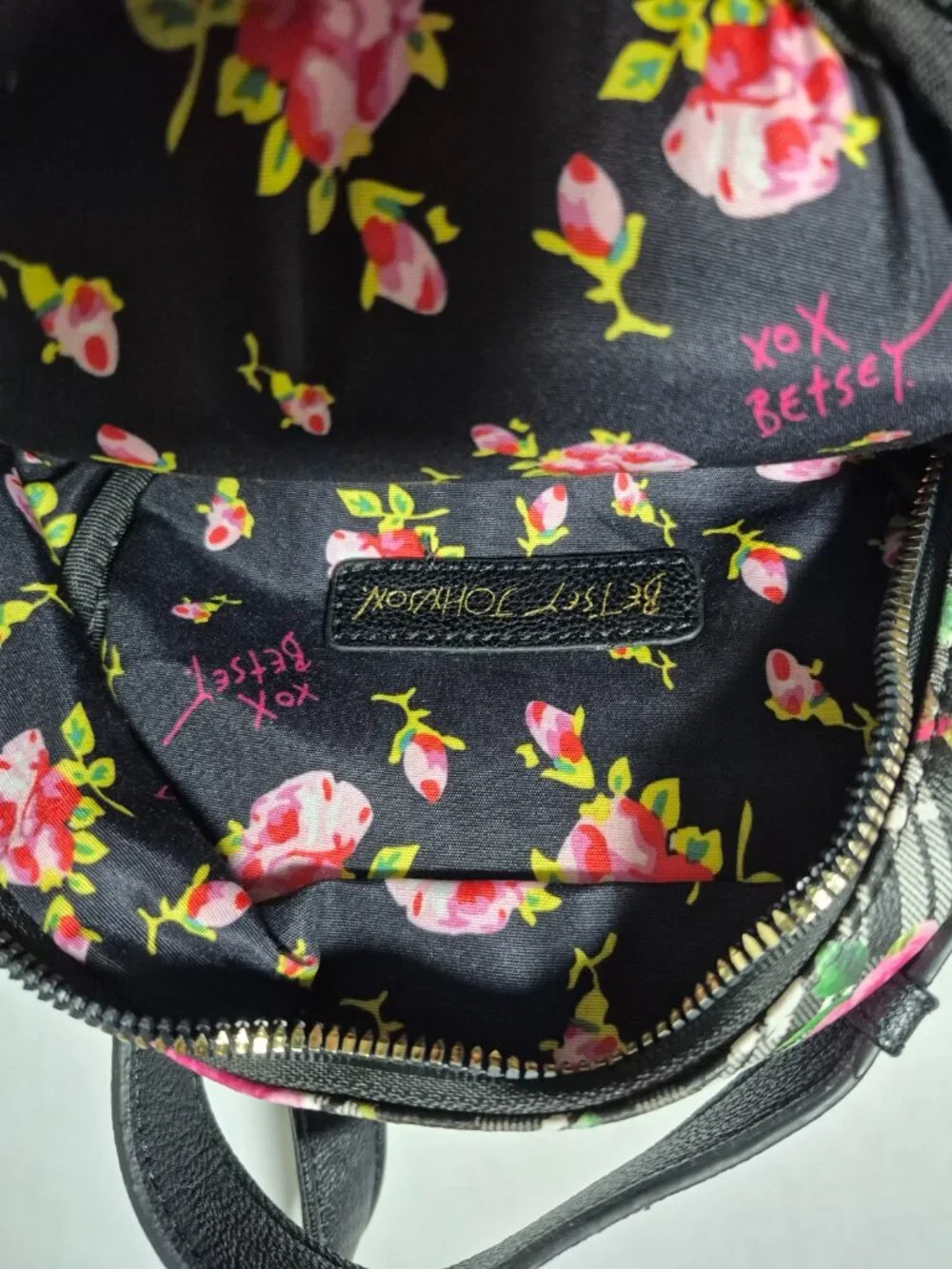 Betsey Johnson Cat Face Mini Backpack Floral Plaid Rose Kitsch Bag